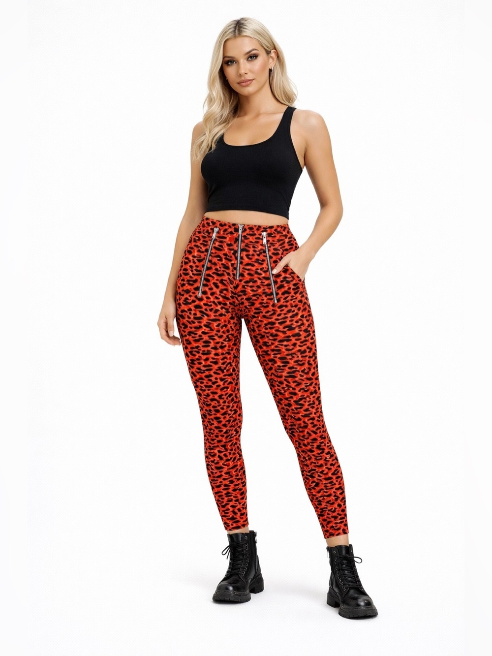 Mistress Rocks XS Red Black Bandage Leggings Y2K Punk Animal Print Bodycon